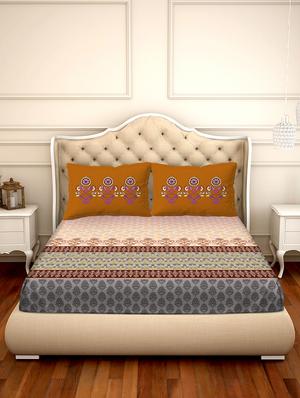 shades of shraddha double bedsheet set super king size 300 tc 100% cotton orange colour - 17550741 - Standard Image - 2