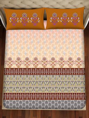 shades of shraddha double bedsheet set super king size 300 tc 100% cotton orange colour - 17550741 - Standard Image - 3