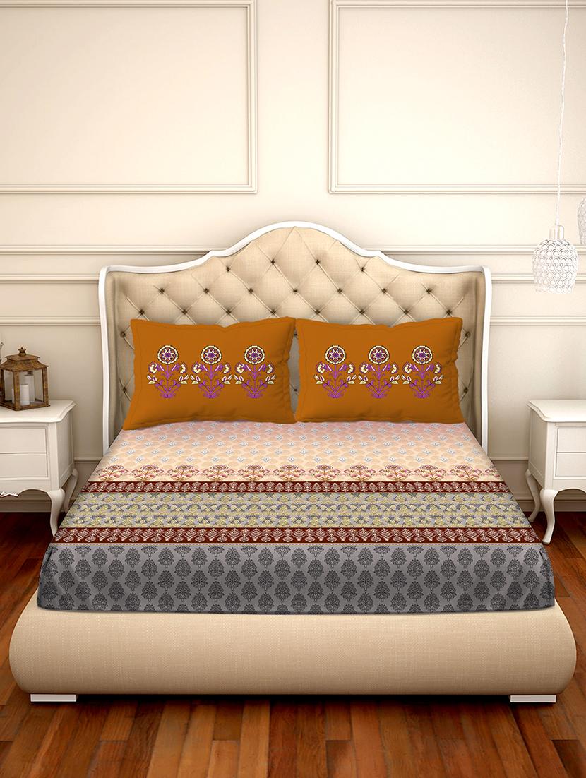 shades of shraddha double bedsheet set super king size 300 tc 100% cotton orange colour - 17550741 - Zoom Image - 2