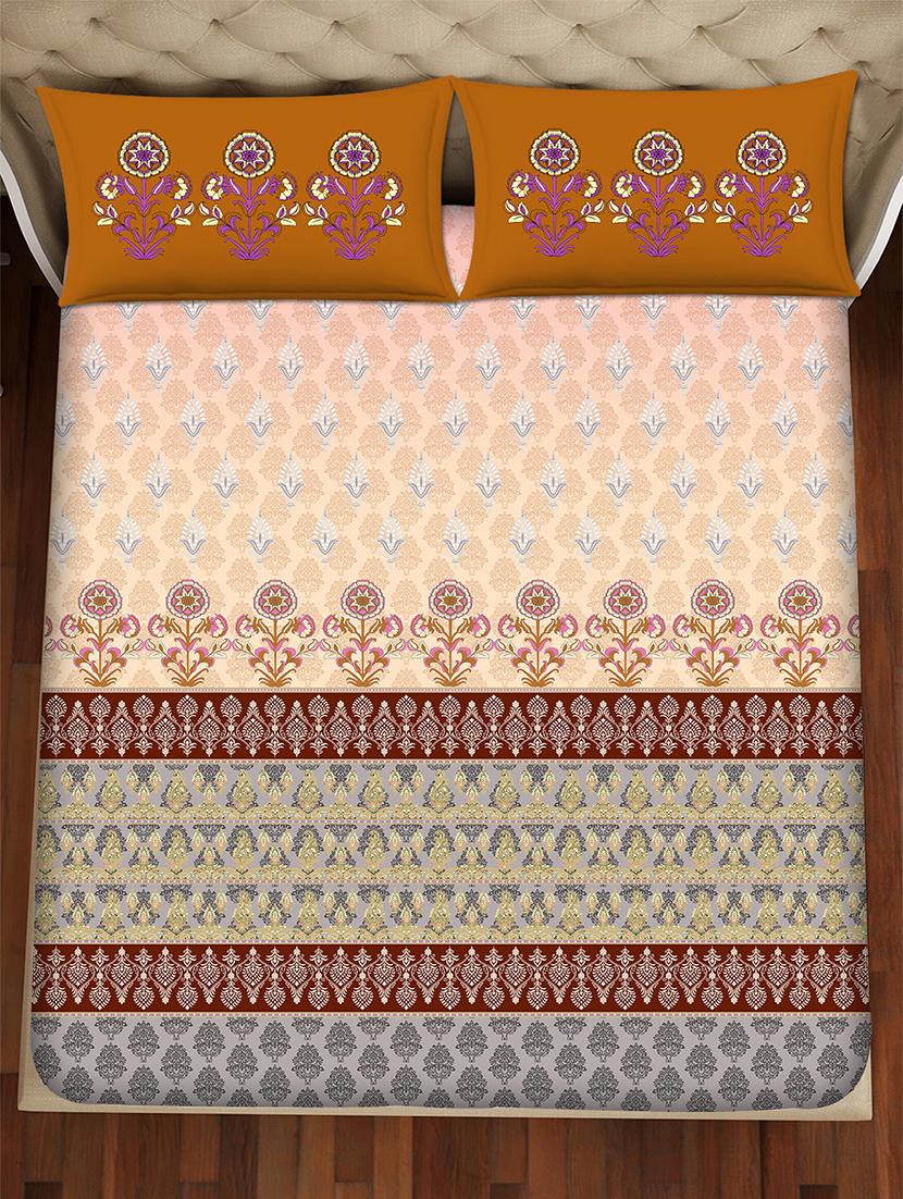 shades of shraddha double bedsheet set super king size 300 tc 100% cotton orange colour - 17550741 - Zoom Image - 3