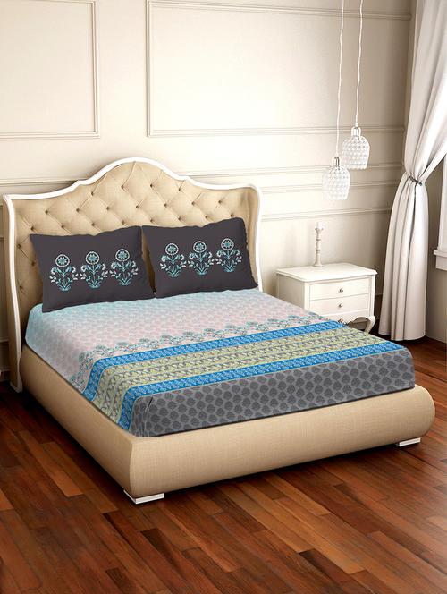 shades of shraddha double bedsheet set super king size 300 tc 100% cotton blue colour - 17550742 - Standard Image - 1