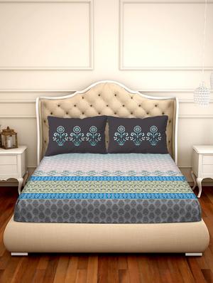 shades of shraddha double bedsheet set super king size 300 tc 100% cotton blue colour - 17550742 - Standard Image - 2