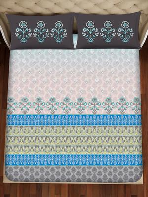 shades of shraddha double bedsheet set super king size 300 tc 100% cotton blue colour - 17550742 - Standard Image - 3