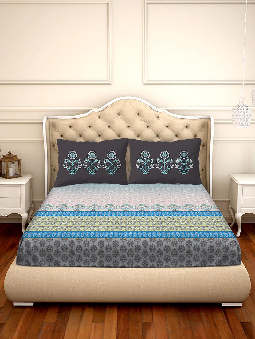 shades of shraddha double bedsheet set super king size 300 tc 100% cotton blue colour - 17550742 - Zoom Image - 2