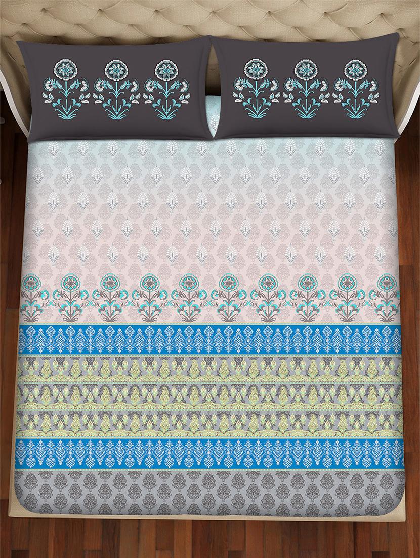 shades of shraddha double bedsheet set super king size 300 tc 100% cotton blue colour - 17550742 - Zoom Image - 3