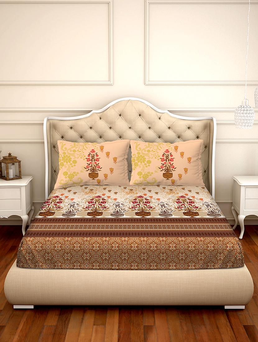 shades of shraddha double bedsheet set super king size 300 tc 100% cotton brown colour - 17550743 - Zoom Image - 2