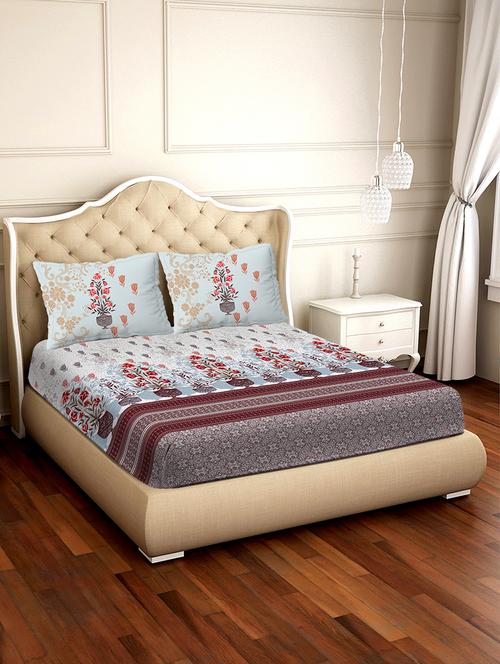 shades of shraddha double bedsheet set super king size 300 tc 100% cotton grey colour - 17550744 - Standard Image - 1