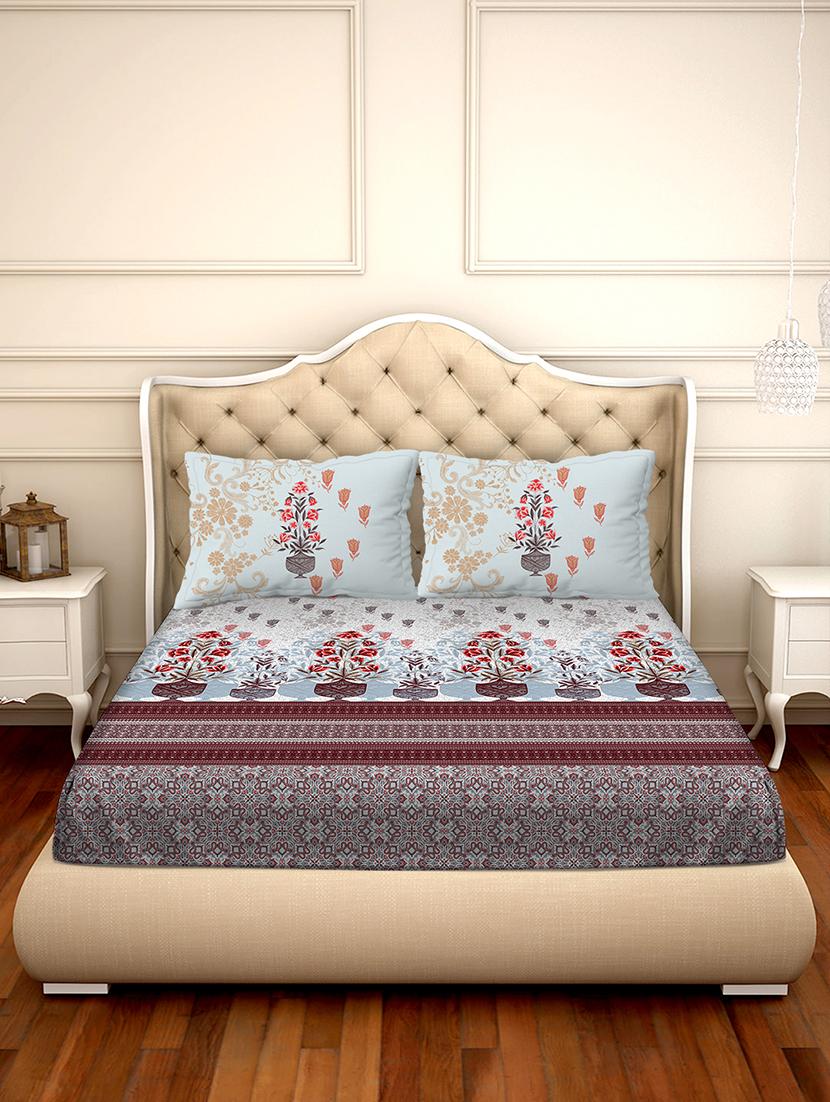 shades of shraddha double bedsheet set super king size 300 tc 100% cotton grey colour - 17550744 - Zoom Image - 2