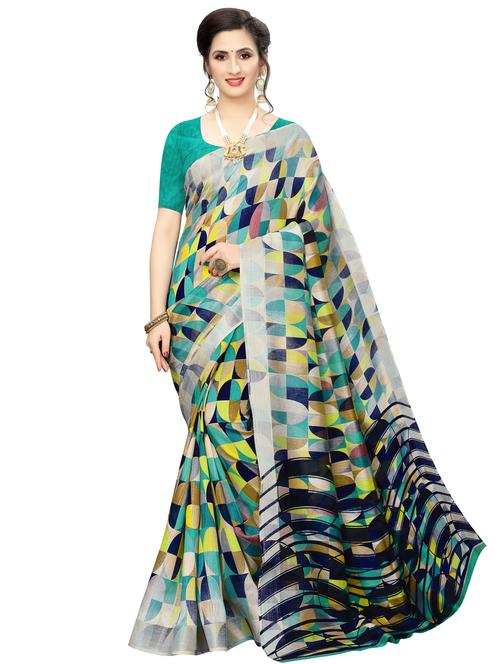 abstract printed saree with blouse - 17550761 - Standard Image - 1