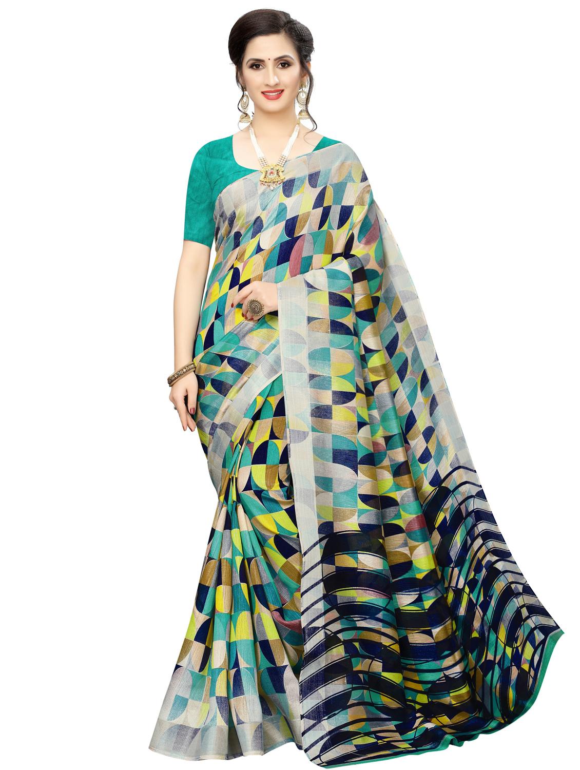 abstract printed saree with blouse - 17550761 - Zoom Image - 1