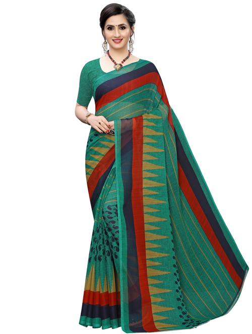 striped printed saree with blouse - 17550764 - Very Small Image - 1