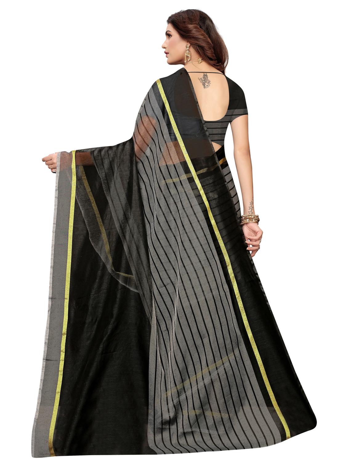striped printed saree with blouse - 17550768 - Zoom Image - 2