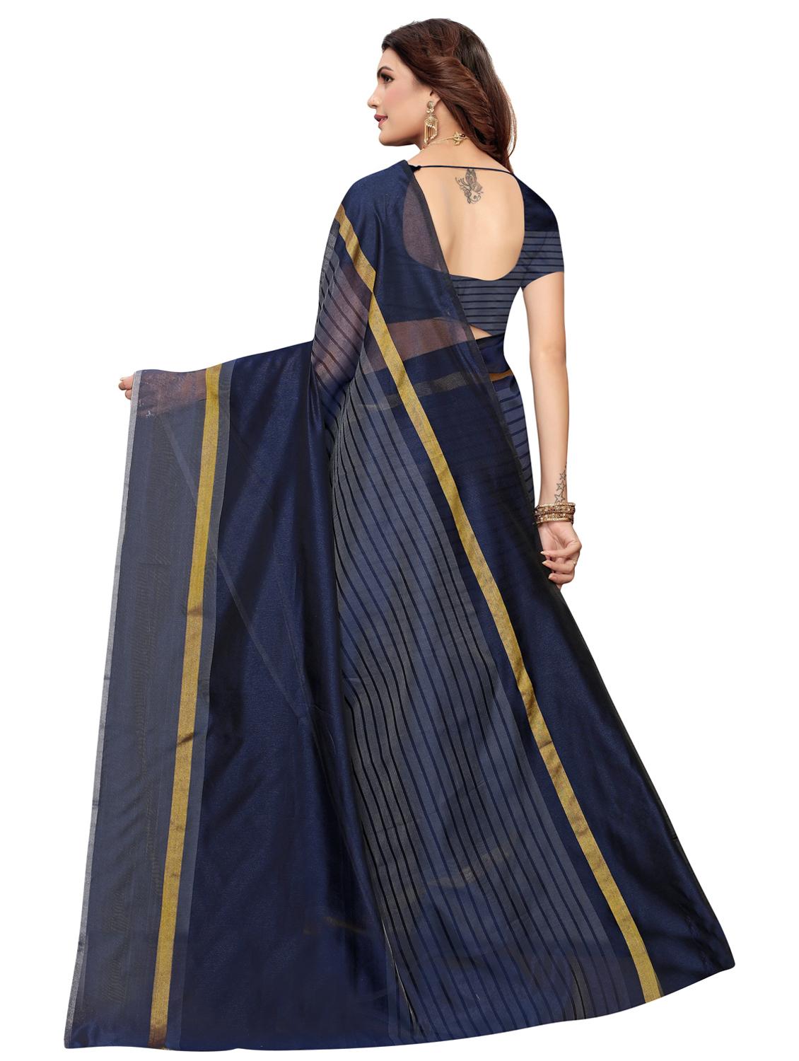 stripe printed saree with blouse - 17550788 - Zoom Image - 2