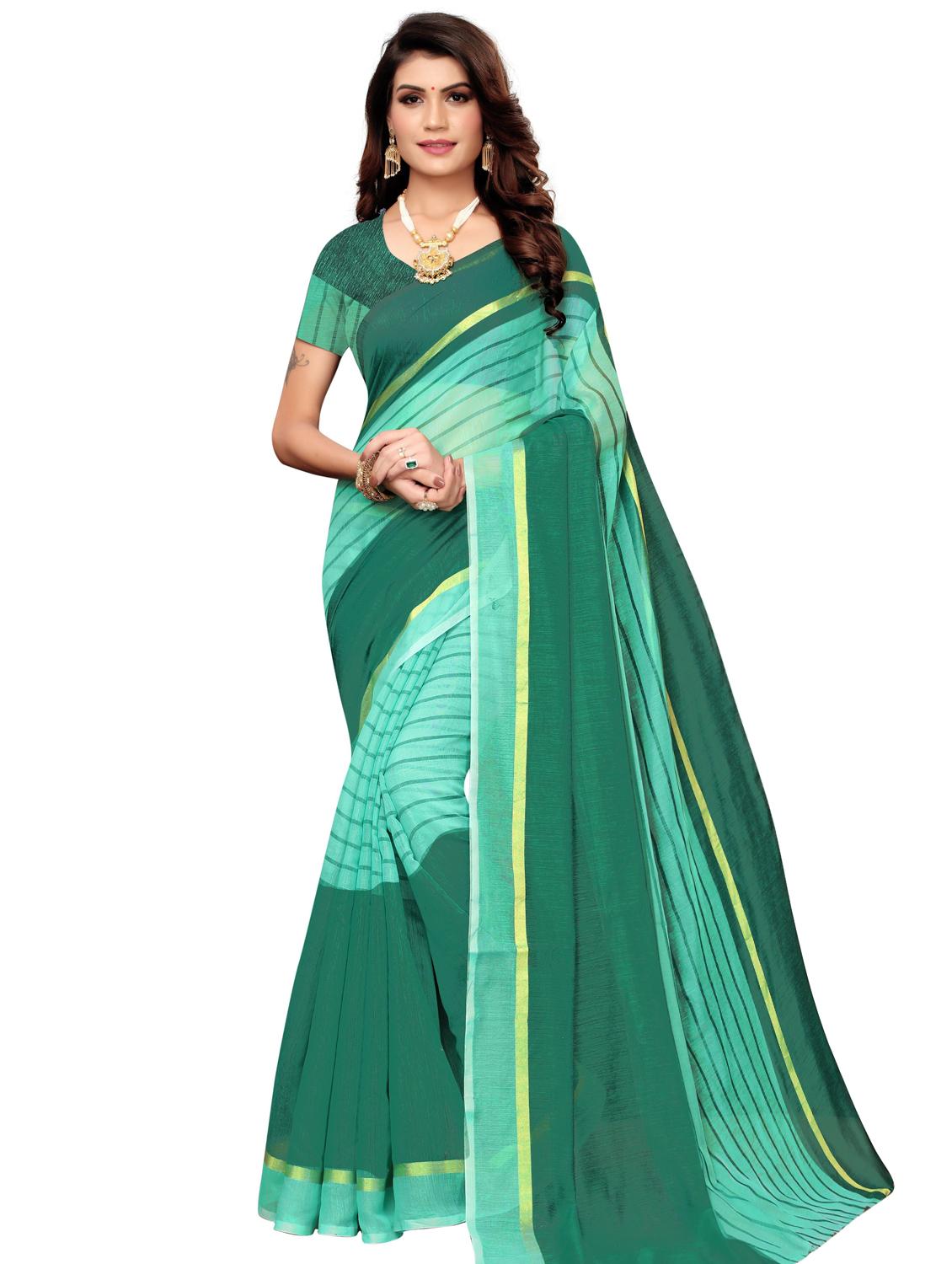 stripe printed saree with blouse - 17550790 - Zoom Image - 1