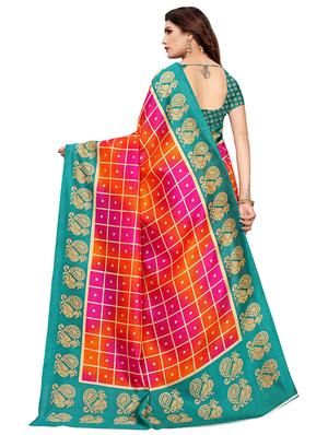 check printed saree with blouse - 17550847 - Standard Image - 2