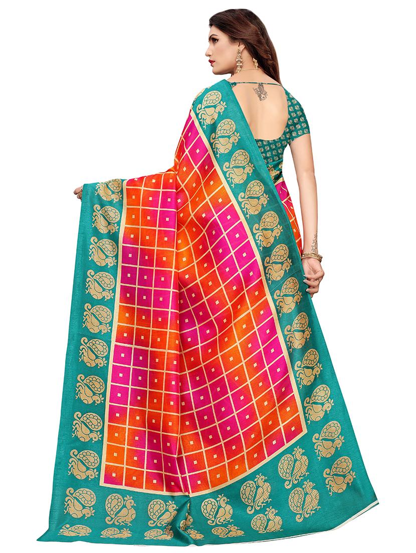 check printed saree with blouse - 17550847 - Zoom Image - 2