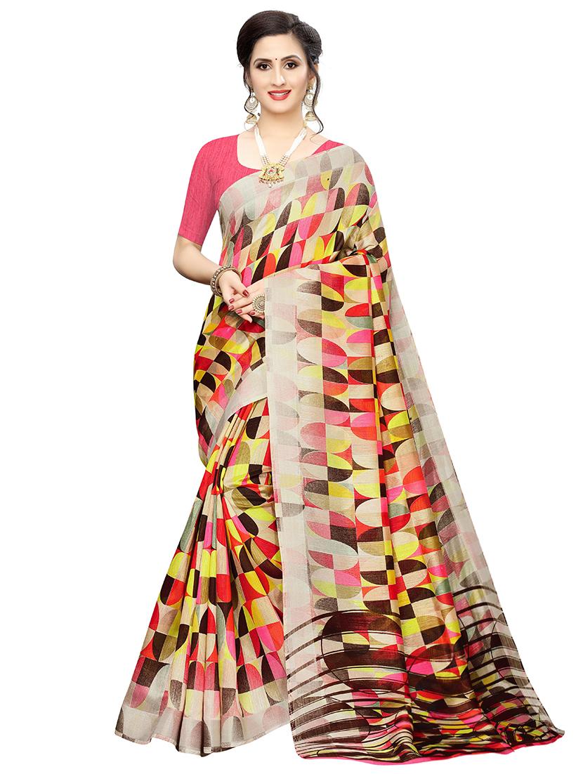 abstract printed saree with blouse - 17550852 - Zoom Image - 1