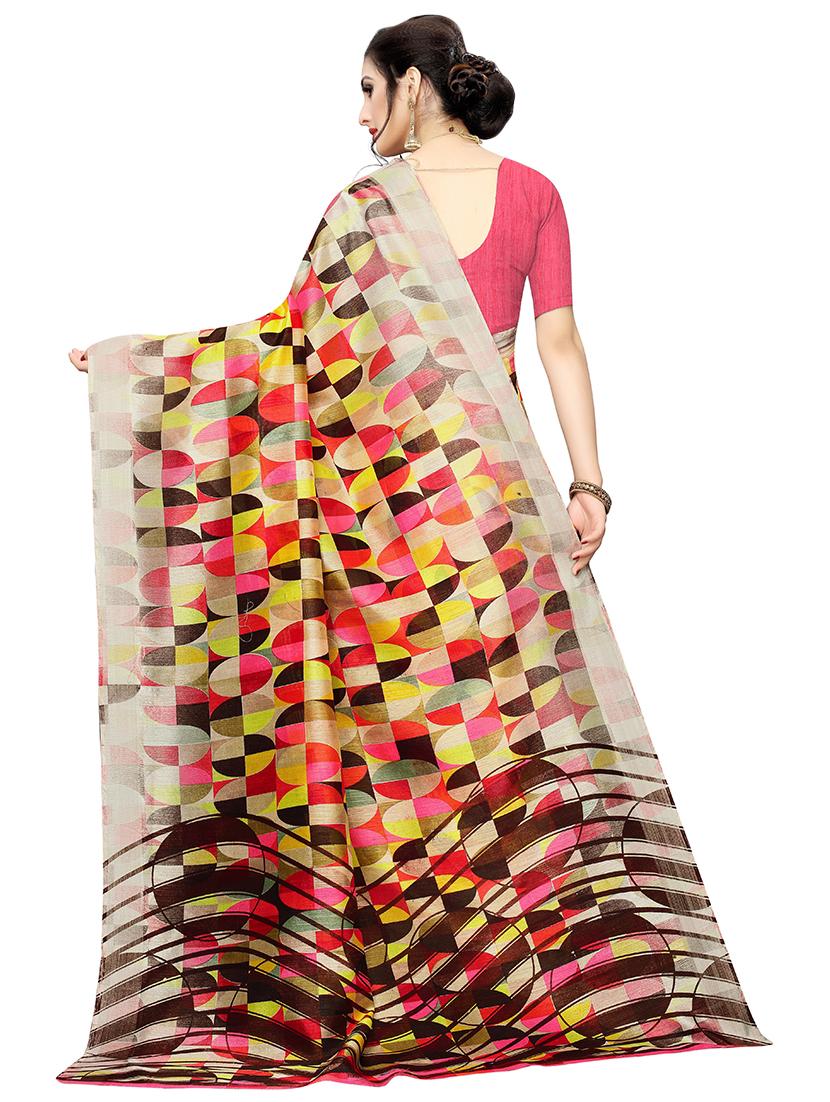 abstract printed saree with blouse - 17550852 - Zoom Image - 2