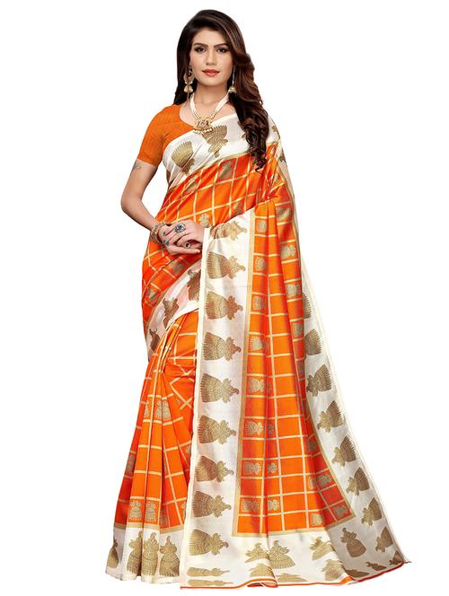 check printed saree with blouse - 17550855 - Standard Image - 1