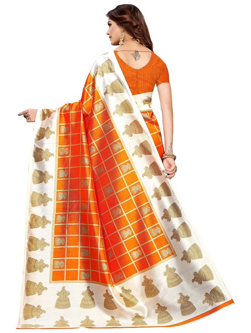 check printed saree with blouse - 17550855 - Zoom Image - 2