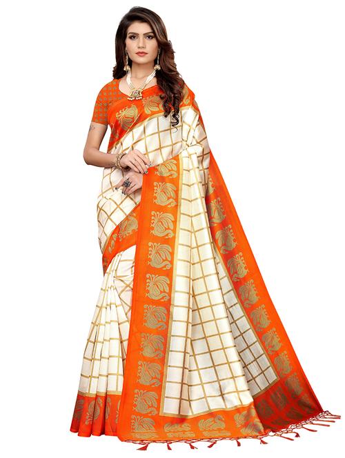 check printed saree with blouse - 17550859 - Standard Image - 1
