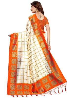 check printed saree with blouse - 17550859 - Standard Image - 2