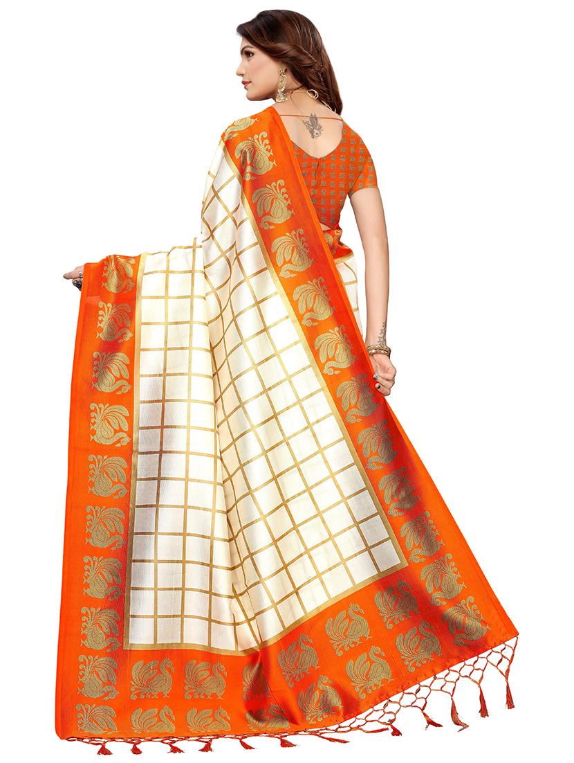 check printed saree with blouse - 17550859 - Zoom Image - 2