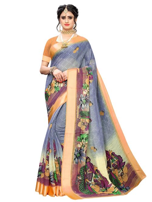 conversational printed saree with blouse - 17550863 - Standard Image - 1
