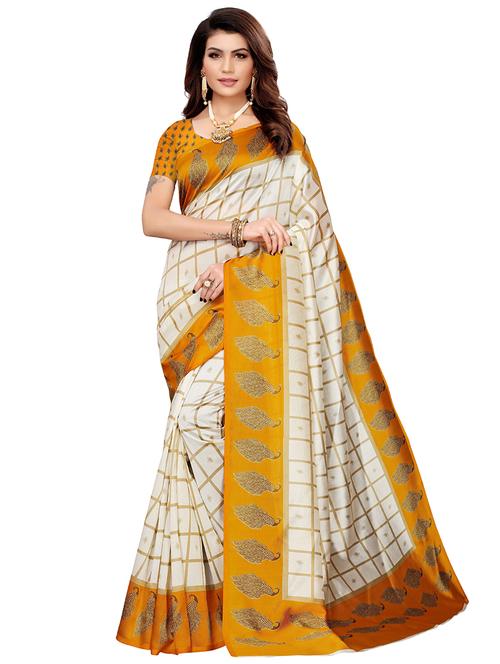 check printed saree with blouse - 17550895 - Standard Image - 1