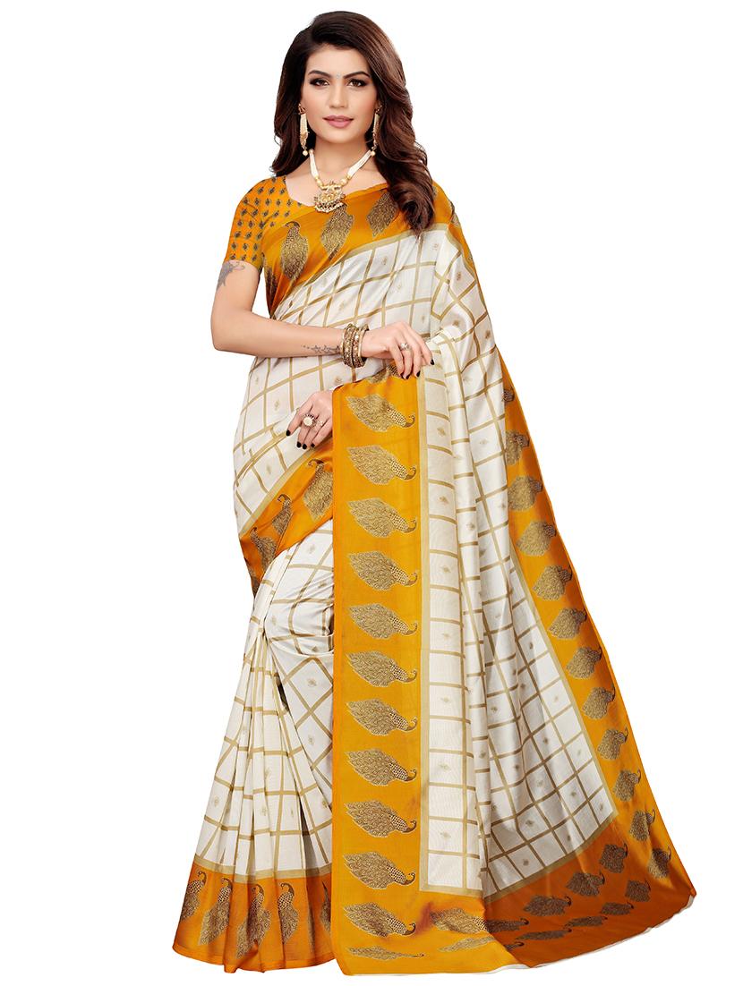 check printed saree with blouse - 17550895 - Zoom Image - 1