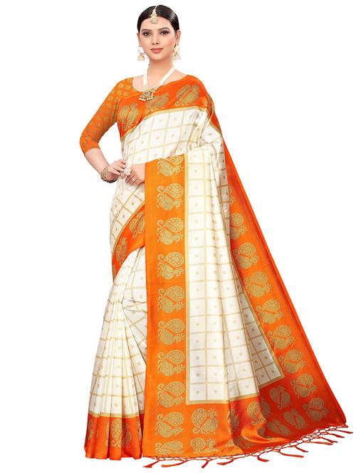 check printed saree with blouse - 17550897 - Standard Image - 1
