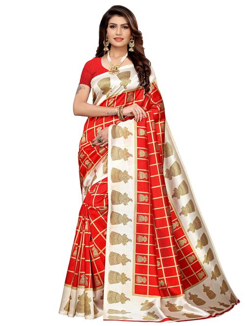 check printed saree with blouse - 17550899 - Standard Image - 1