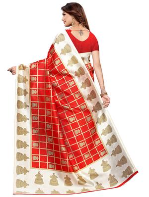 check printed saree with blouse - 17550899 - Standard Image - 2