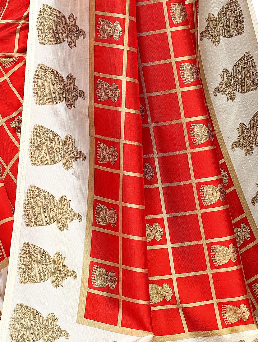 check printed saree with blouse - 17550899 - Zoom Image - 4