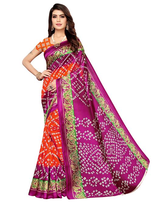 bandhani printed saree with blouse - 17550902 - Very Small Image - 1
