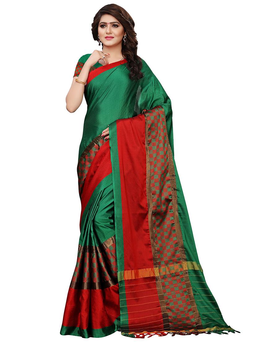 check printed saree with blouse - 17550906 - Zoom Image - 1