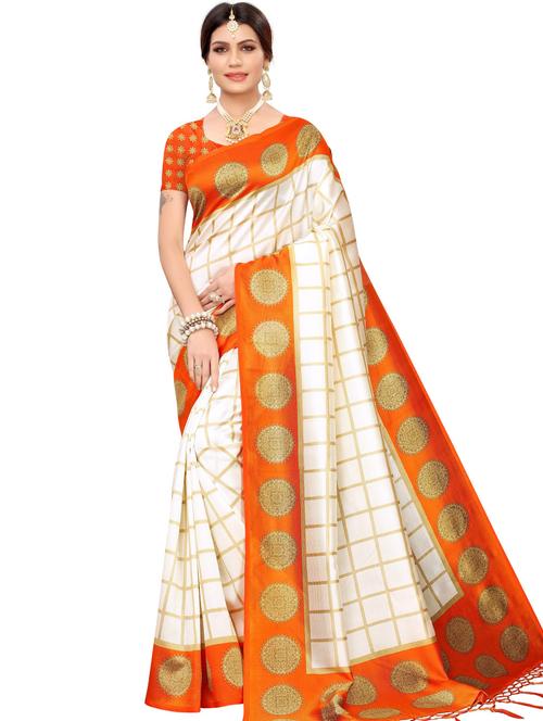 checkered printed saree with blouse - 17550921 - Standard Image - 1