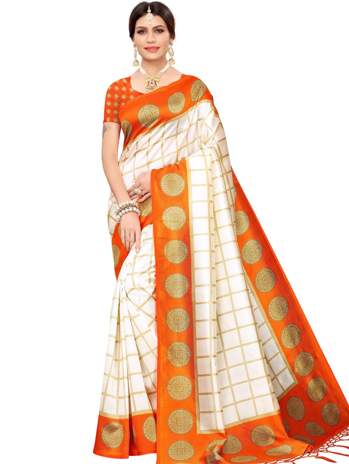 checkered printed saree with blouse - 17550921 - Zoom Image - 1