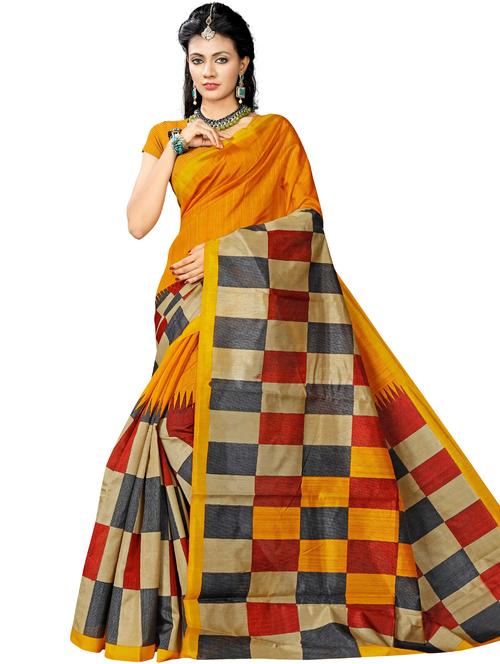 checkered printed saree with blouse - 17550923 - Standard Image - 1