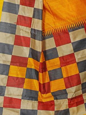 checkered printed saree with blouse - 17550923 - Standard Image - 3