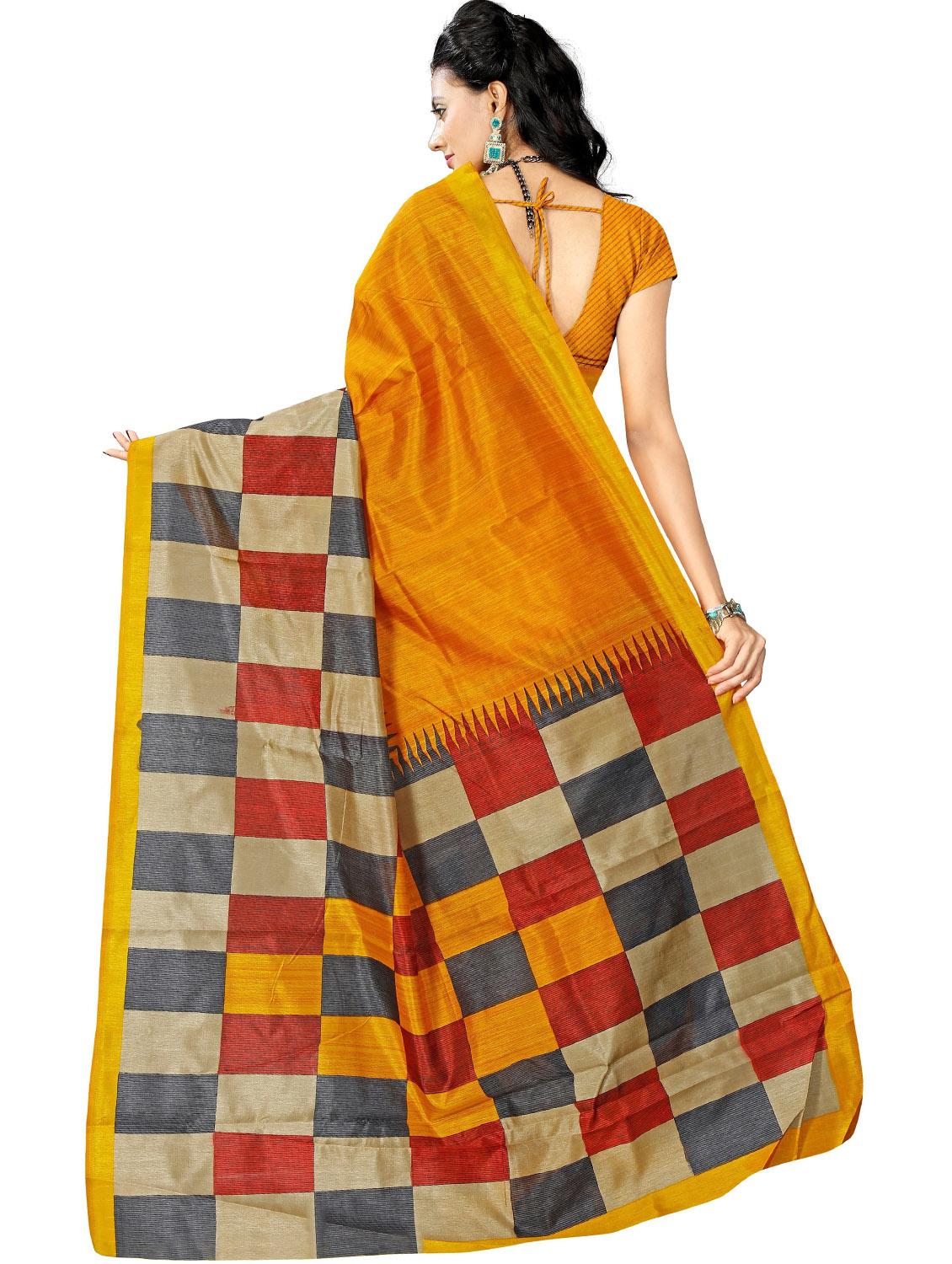 checkered printed saree with blouse - 17550923 - Zoom Image - 2