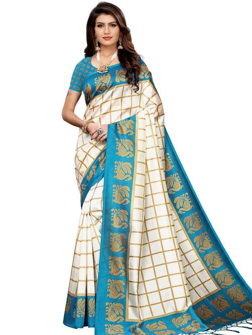 checkered printed saree with blouse - 17550925 - Very Small Image - 1