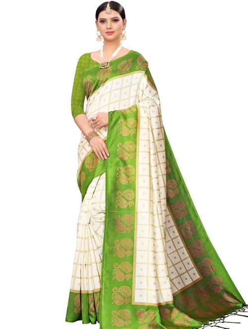 checkered printed saree with blouse - 17550928 - Standard Image - 1