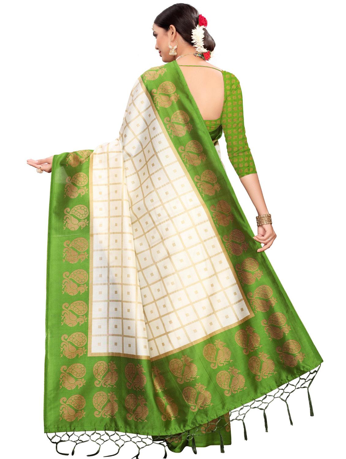 checkered printed saree with blouse - 17550928 - Zoom Image - 2