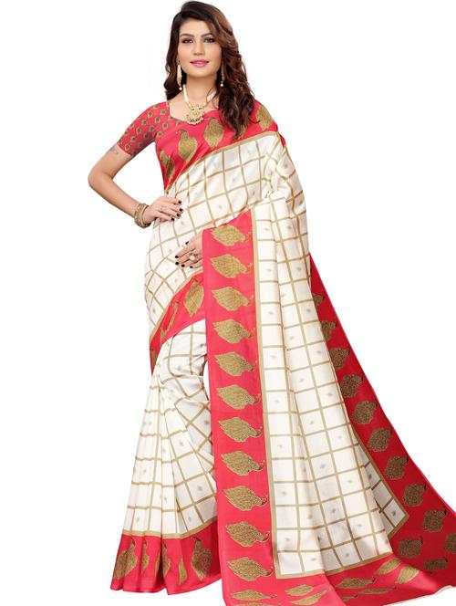 checkered printed saree with blouse - 17550929 - Standard Image - 1