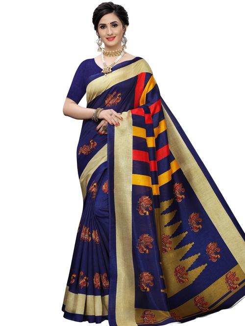 blue self design saree with blouse - 17550931 - Very Small Image - 1