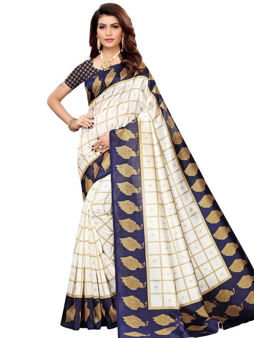 checkered printed saree with blouse - 17550934 - Standard Image - 1
