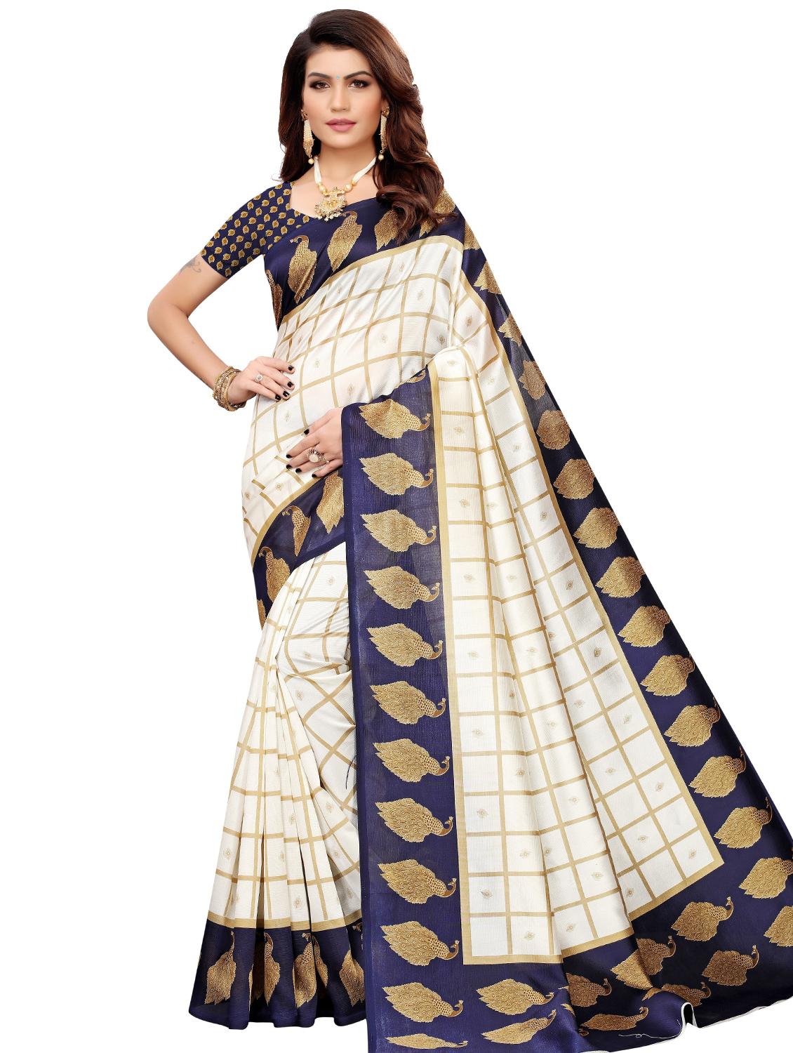 checkered printed saree with blouse - 17550934 - Zoom Image - 1