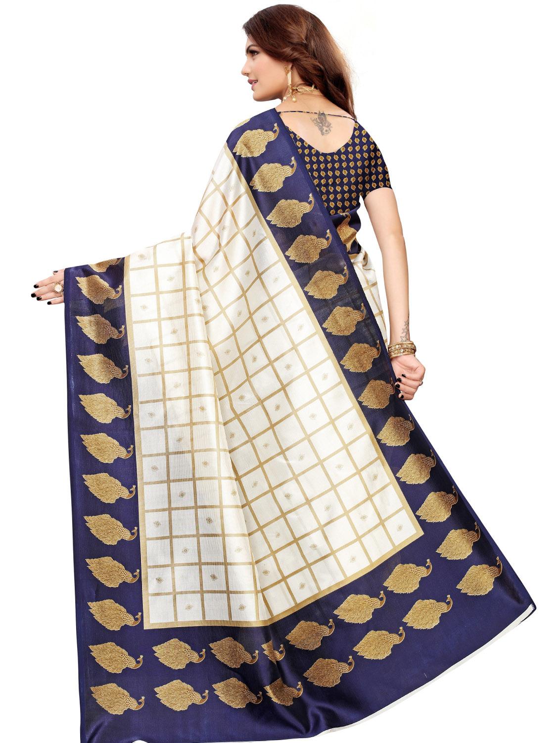 checkered printed saree with blouse - 17550934 - Zoom Image - 2