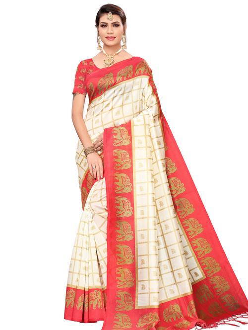 checkered printed saree with blouse - 17550935 - Standard Image - 1